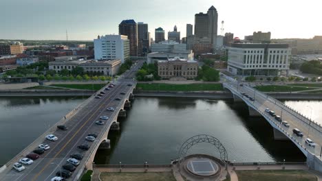 Des-Moines-River-and-city-skyline-during-summer-sunset
