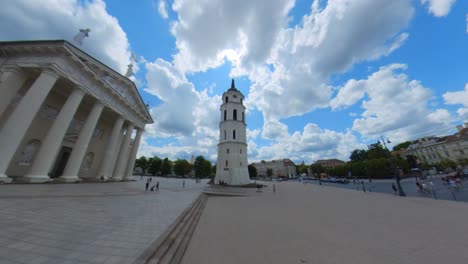 Wide-Angle-Slow-Motion-Shot-of-Vilnius-Cathedral-and-Bell-Tower