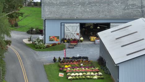 Eine-Amish-Farm-Zeigt-Eine-Farbenfrohe-Auswahl-An-Herbstdekorationen