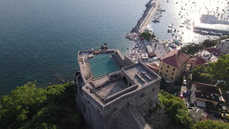 Herceg-Novi's-Forte-Mare-Fortress-overlooking-Montenegro's-Adriatic-coastline---Aerial