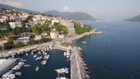 Aerial:-Jadran-pool-view,-Škver-Harbor,-Herceg-Novi,-Montenegro
