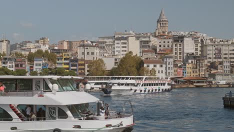 Busy-ferry-boats-shuttle-passengers-congested-Eminonu-Galata-Golden-Horn