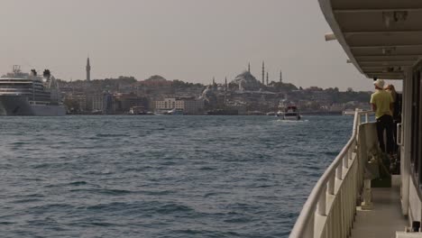 City-skyline-from-passenger-ferry-boat-gangway-port-side-Golden-Horn