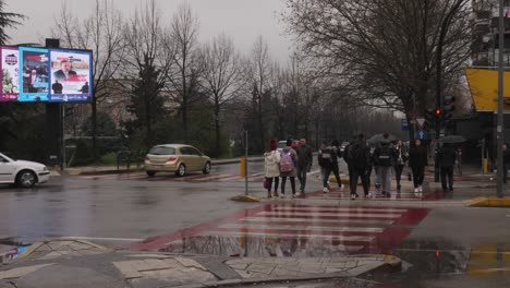 Everyday-People-Walking-In-Downtown-Tirana,-Albania