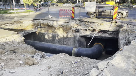 Austausch-Von-Wärmeleitungen,-Baustelle,-Bukarest,-Rumänien