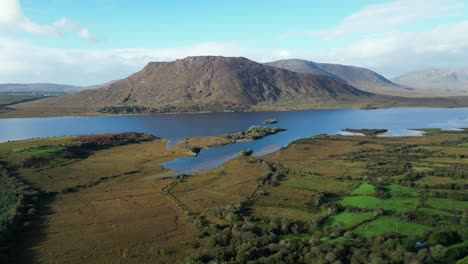 An-aerial-view-of-the-captivating-mountain-scenery-of-Connemara-Loop,-Galway-County,-Ireland