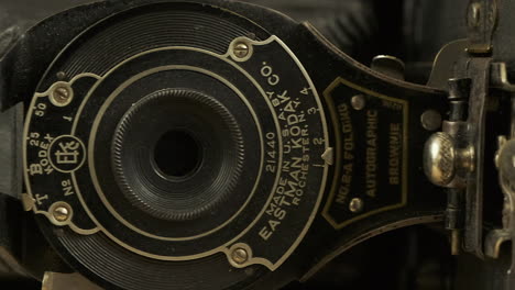 Close-up-macro-view:-Vintage-bellows-No-1-Kodak-pocket-camera-revolves