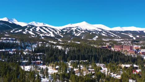 Aerial-Drone-Video-of-Ski-Slopes-in-Breckenridge,-Colorado-Rocky-Mountainside