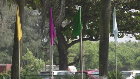 Multicolour-flags-with-background-of-trees