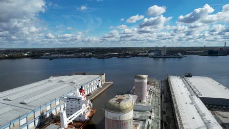 SS-United-States-drone-reverse-flyover-historic-ship-philadelphia-sunny-fall-day