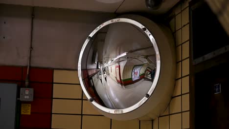 Mirando-A-Través-Del-Espejo-Subterráneo,-Londres,-Reino-Unido