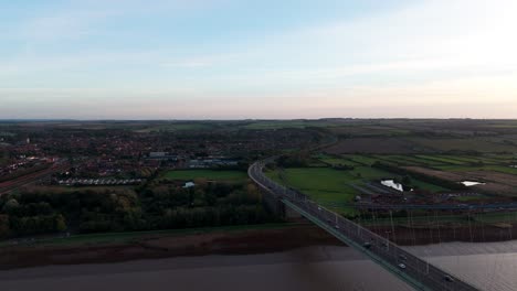 Sunset-serenity:-Aerial-view-of-Humber-Bridge-and-cars-in-a-harmonious-journey