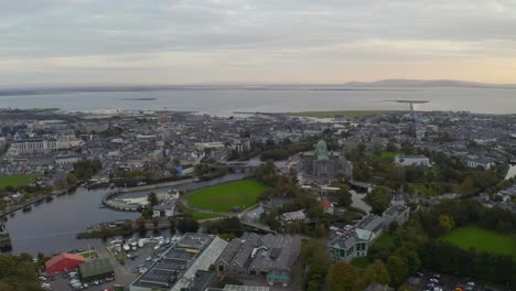 Wide-aerial-view-of-the-city-of-Galway,-Ireland