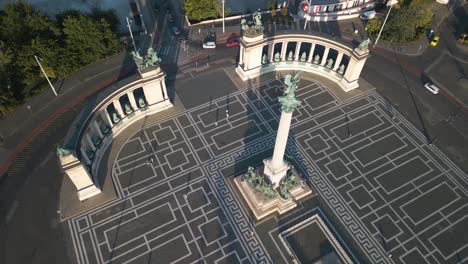 Birds-Eye-Aerial-View-of-Heroes-Square,-Millennial-Monument