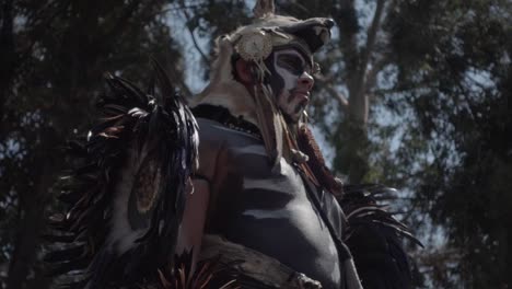 Slow-motion-shot-of-a-man-dressed-up-in-traditional-tribal-clothing