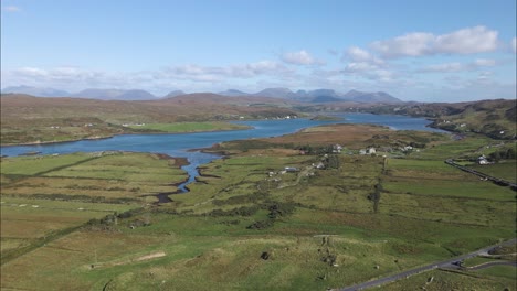 Kenmare-Bay-in-County-Kerry,-Ireland---Aerial-Drone-Landscape-with-Copy-Space