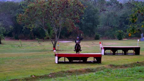 Distant-view-of-a-rider-on-horseback-in-a-competition