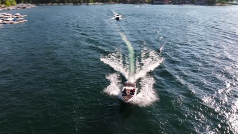 aerial-orbit-around-a-speed-boat-on-Lake-Arrowhead-vibrant-colors---AERIAL-ORBIT