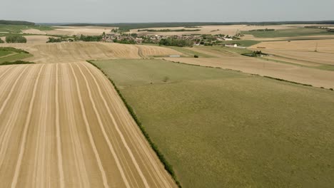 East-France-Aerial-Landscape-Summer-Fields-Village-Harvest