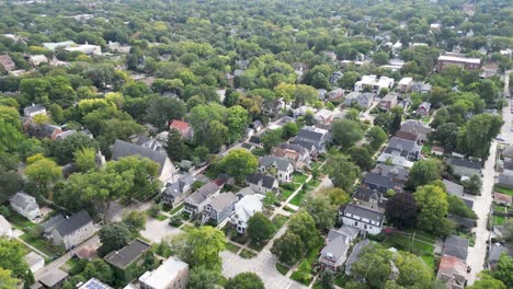 High-resolution-panoramic-drone-aerial-4K-Video-of-the-beautiful-suburb-of-Chicago--Evanston-IL-the-place-of-Northwestern-University
