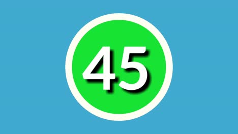 Número-45-Cuarenta-Y-Cinco-Símbolos-De-Signos-Animación-Gráficos-En-Movimiento-En-Esfera-Verde-Sobre-Fondo-Azul,-Número-De-Vídeo-De-Dibujos-Animados-De-4k-Para-Elementos-De-Vídeo