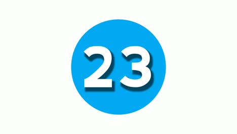 Número-23-Veintitrés-Símbolos-De-Signos-Animación-Gráficos-En-Movimiento-Sobre-Fondo-Blanco-De-Círculo-Azul,-Número-De-Vídeo-De-Dibujos-Animados-Para-Elementos-De-Vídeo