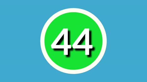 Nummer-44-Vierundvierzig-Zeichensymbol-Animationsgrafiken-Auf-Grüner-Kugel-Auf-Blauem-Hintergrund,-4K-Cartoon-Videonummer-Für-Videoelemente