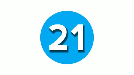 Número-21-Veintiún-Símbolos-De-Signos-Animación-Gráficos-En-Movimiento-Sobre-Fondo-Blanco-De-Círculo-Azul,-Número-De-Vídeo-De-Dibujos-Animados-Para-Elementos-De-Vídeo
