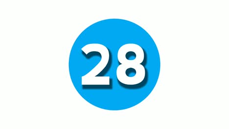 Nummer-28-Achtundzwanzig-Zeichen-Symbol-Animationsgrafiken-Auf-Blauem,-Kreisförmigem,-Weißem-Hintergrund,-Cartoon-Videonummer-Für-Videoelemente