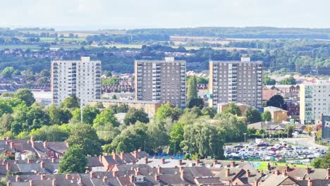High-rise-apartment-buildings-in-the-middle-of-trees-in-the-suburb-of-Doncaster-England