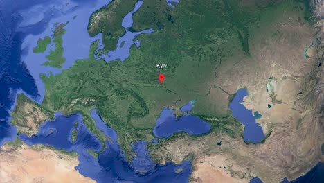 Medios-De-Animación-De-La-Aplicación-De-Mapas-De-Kiev-Ucrania,-Zoom-En-El-Destino-De-Kiev-En-Gráficos-De-Google-Earth