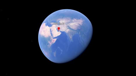 Búsqueda-De-Abu-Dhabi-En-La-Aplicación-Google-Earth,-Destino-Del-Mapa,-Medios-De-Animación-Gráfica