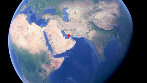 Abu-Dhabi-Google-Earth-Zoom-En-Un-Punto-En-La-Aplicación-Del-Mapa,-Medios-De-Animación-Gráfica