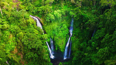 Kaskadierende-Fidschi-Wasserfälle,-Die-In-Den-üppigen-Regenwaldpool-Auf-Bali-Fließen