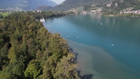 Aerial-view-of-beautiful-lakes-in-Europe-along-with-water-sports-and-fishing-boats