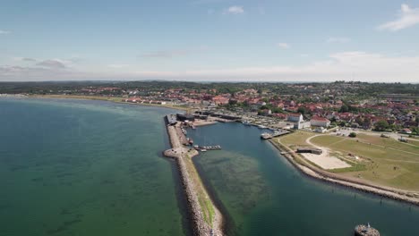 Costal-Town-and-Idyllic-Marina-Seen-From-a-Birdseye-View---Dolly-Shot