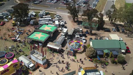 Yarrawonga,-Victoria,-Australia---7-October-2023:-Aerial-of-people-and-amusement-rides-running-at-the-Yarrawonga-Show-in-Victoria-Australia