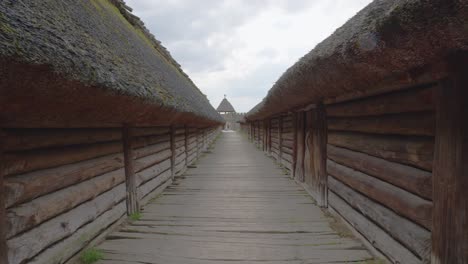 A-Perspective-Observed-from-Within-Biskupin,-Poland---Pan-Up