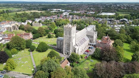 Panning-drone,aerial--Christchurch-Priory-Dorset-UK