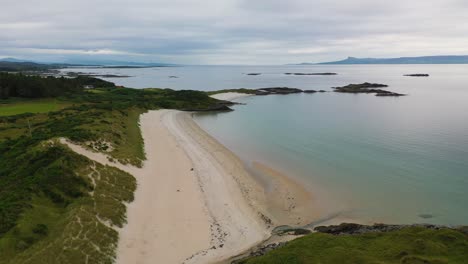Aerial-Footage-Of-Scottish-Beach-Near-Morar-In-Scottish-Highlands,-Scotland