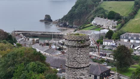 Old-factory-chimney-Charlestown-Cornwall-UK-drone,aerial