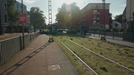 Static-view-of-tram-train-station-as-car-arrives-to-pickup-passengers