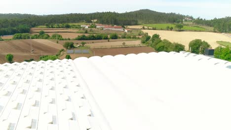 Flying-Over-Greenhouses,-Agriculture-Fields-and-Cows