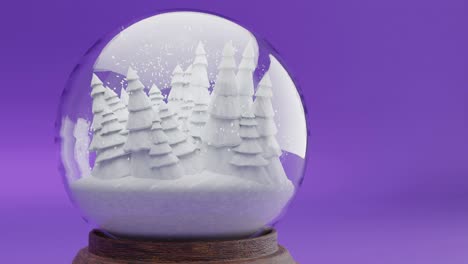 Bosque-De-Invierno-Encantado-Dentro-De-Una-Bola-De-Nieve-Sobre-Fondo-Púrpura