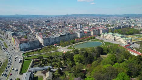 Vienna-Austria,-Belvedere-Palace-aerial-panoramic-view,-static-shot