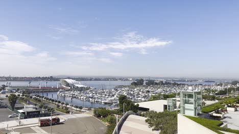 Panoramic-view-from-the-Convention-centre-building-in-Downtown-San-Diego,-California,-USA