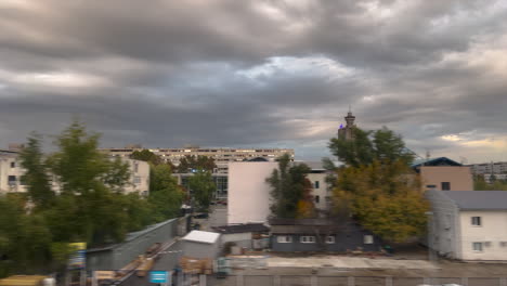 Belgrade-cityscape,-capital-of-Serbia,-from-a-passenger-train-window