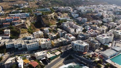 Apartment-building-district-of-Rethymno,-aerial-drone-view