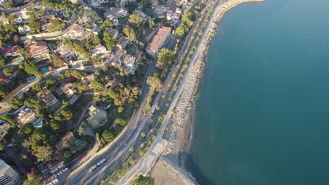 Aerial:-coastal-Malaga,-Spain-with-residential-areas-and-coastal-road