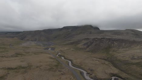 Flying-above-uninhabited,-volcanic-landscape-of-Iceland,-eerie-scenery
